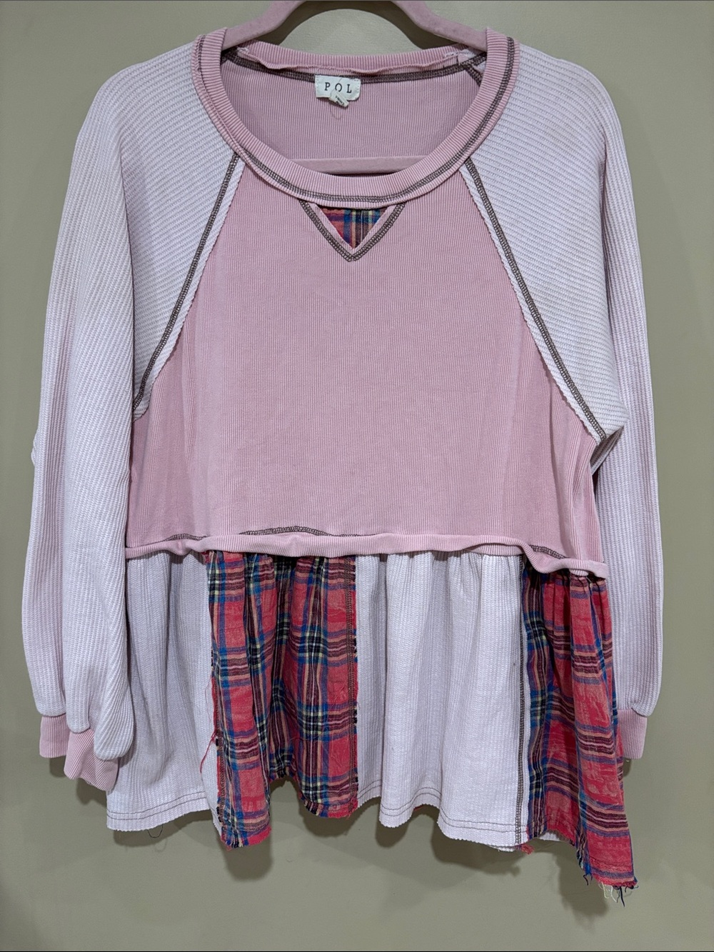 POL patchwork plaid pullover - Picture 1 of 5